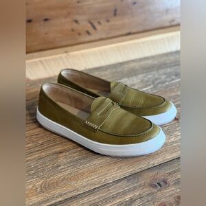 Patina leather Olive Green Slip-On Loafers